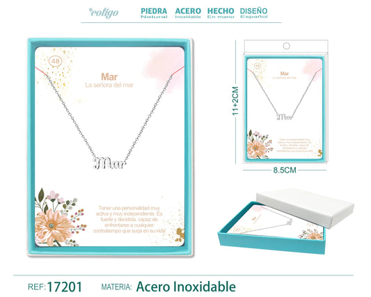 48 Collar Nombre- Mar -Acero Plateado