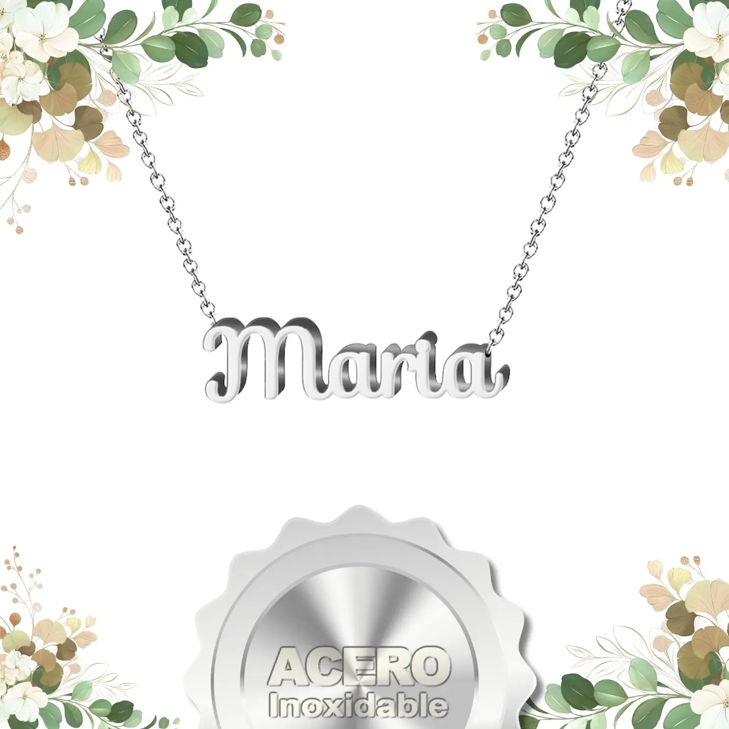 Collar Edición Nombre "maría" - Acero Tono Plateado textura