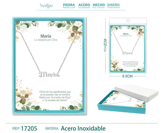 50 Collar Nombre- Maria -Acero Plateado
