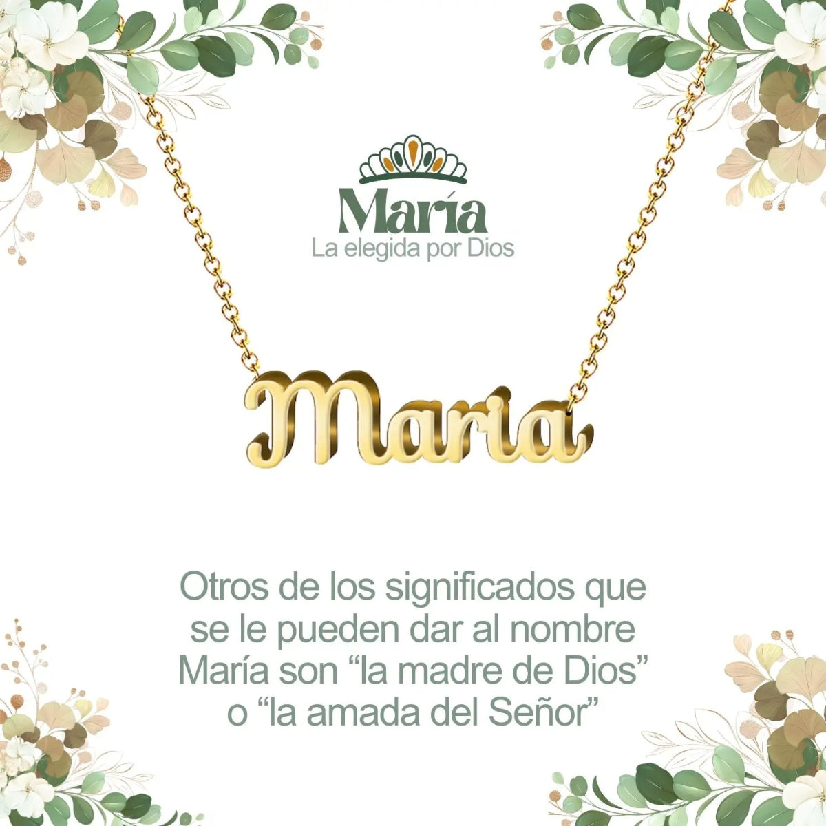 Collar con nombre María diseño clásico bañado en oro 14k significado de la elegida y amada regalo mujer tradicional.