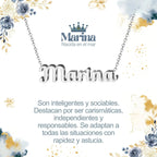 Collar con nombre Marina en acero inoxidable plateado resistente al agua joya veraniega regalo para mujer playera.