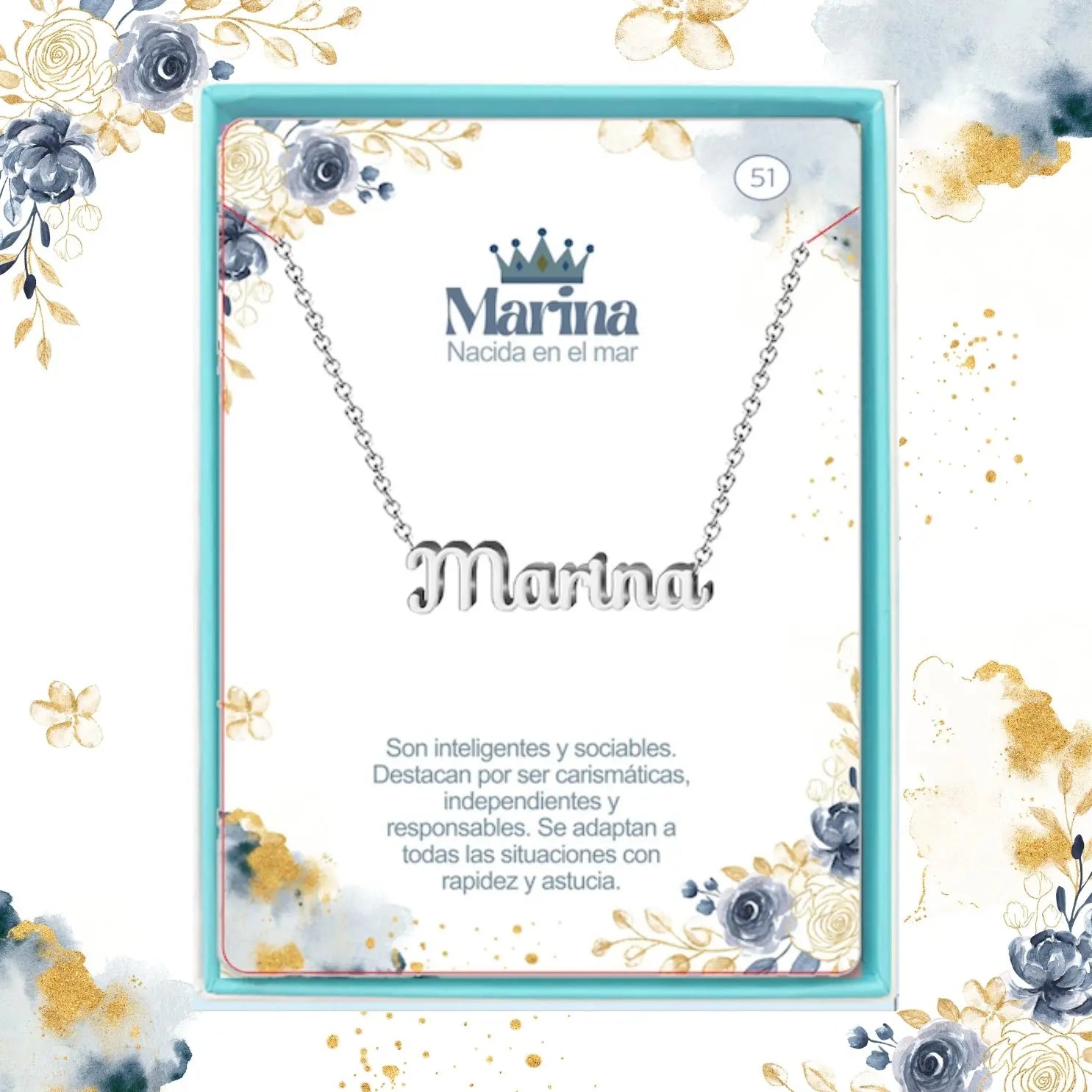 Collar con Nombre Marina - Acero Inoxidable Plateado - cotigo