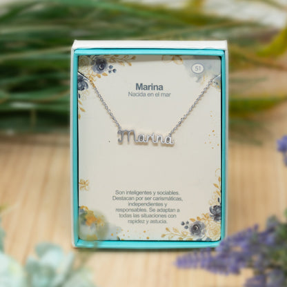 Collar Nombre  Marina Acero color Plateado