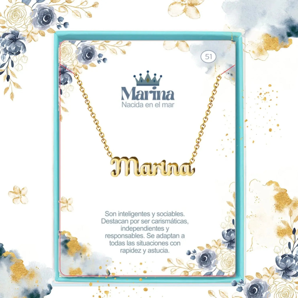 Collar Edición Nombre "marina" - el Tesoro del Mar Dorado 14K acabado