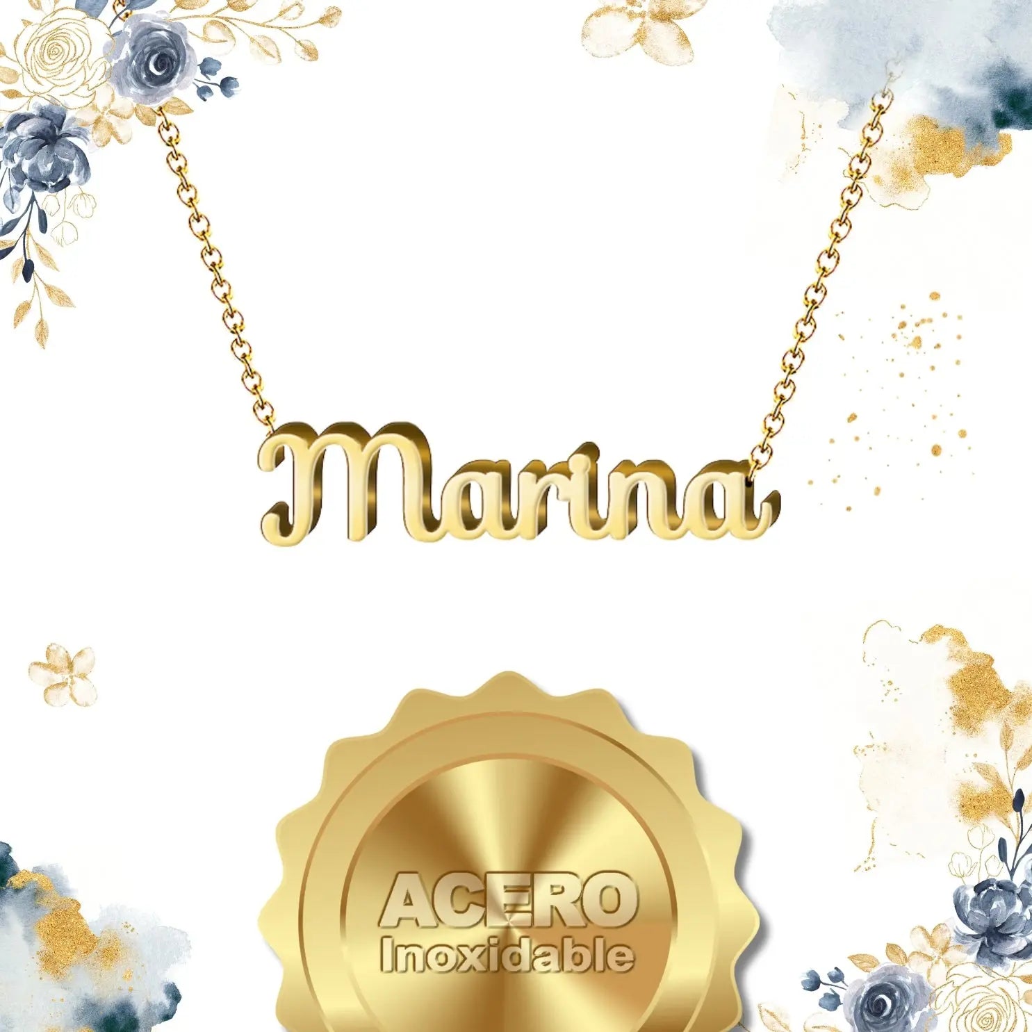 Collar Edición Nombre "marina" - el Tesoro del Mar Dorado 14K textura