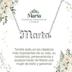 Collar con nombre Marta en acero inoxidable plateado resistente al agua joya fuerte regalo para mujer práctica.