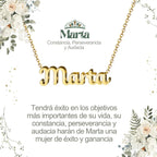 Collar con nombre Marta diseño elegante bañado en oro 14k significado de señora y dama regalo mujer importante.