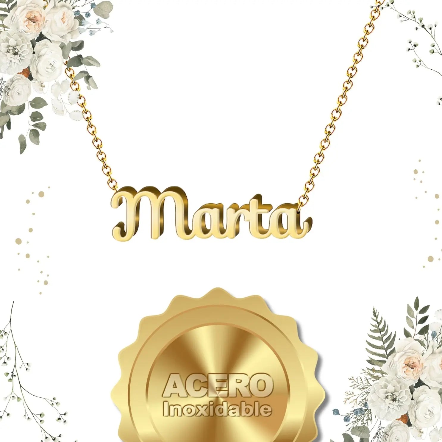 Collar Edición Nombre "marta" - Distinción de Dama Bañada en Oro 14K textura