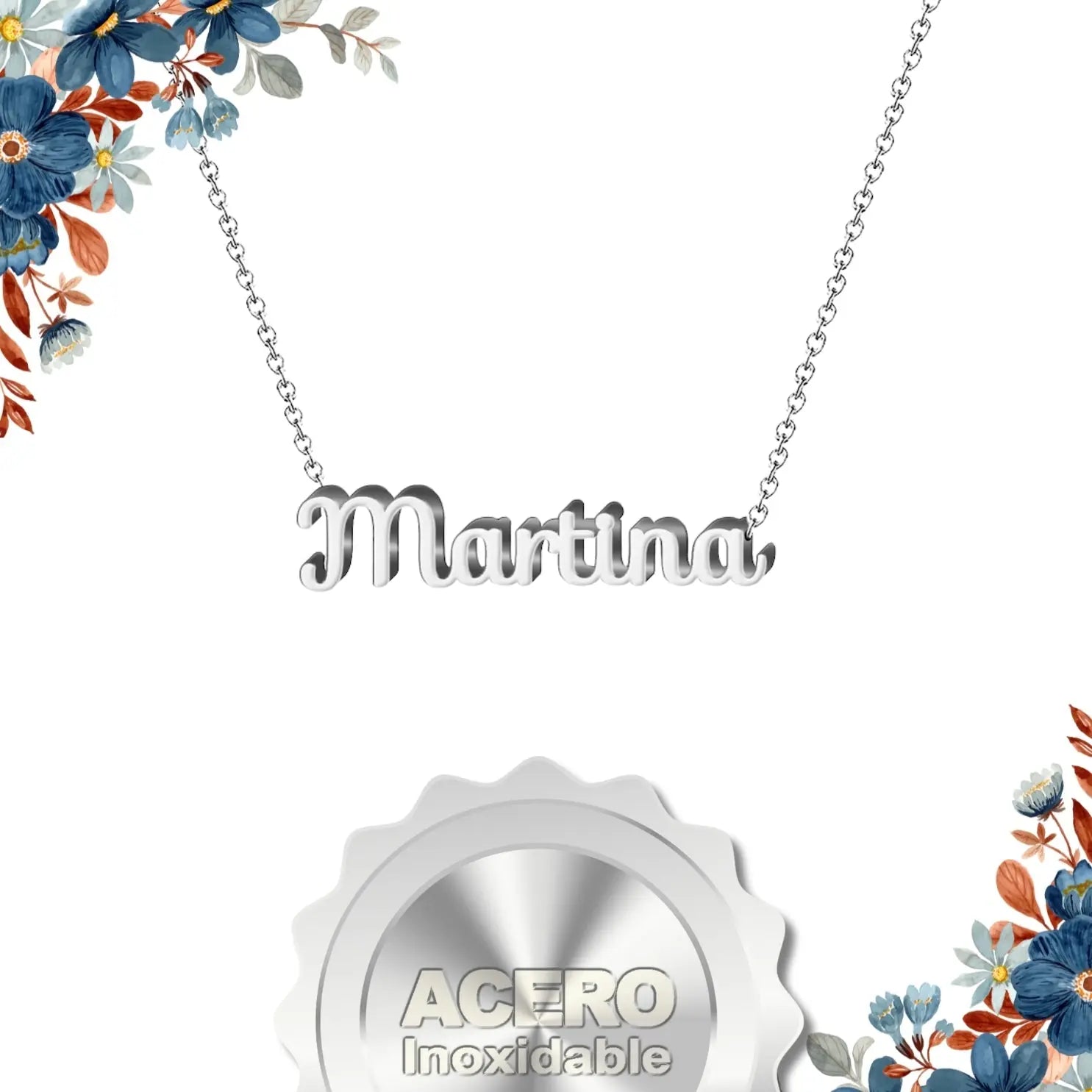 Collar Edición Nombre "martina" - Acero Tono Plateado textura