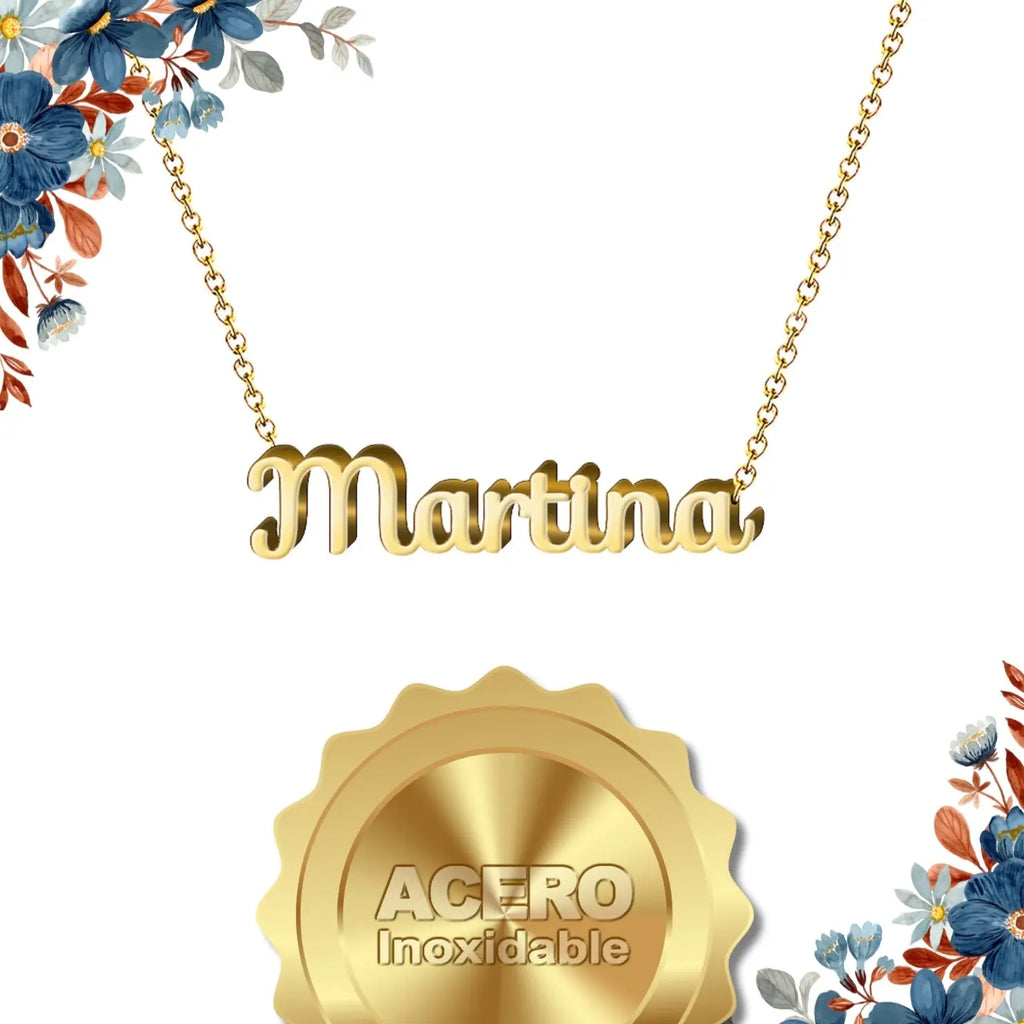 Collar Edición Nombre "martina" - Fuerza Y Elegancia Bañada en Oro 14K textura