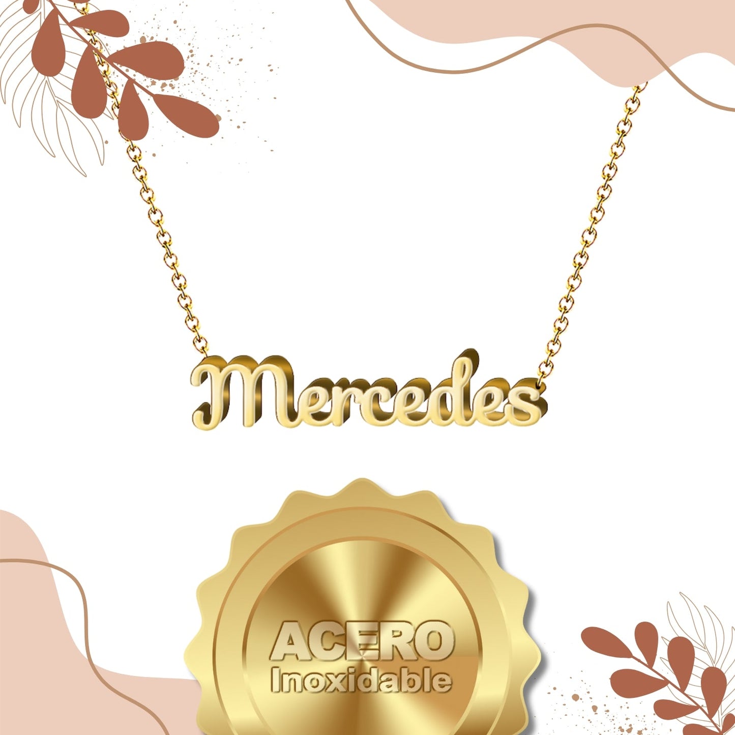 Collar Nombre  Mercedes Acero color Dorado