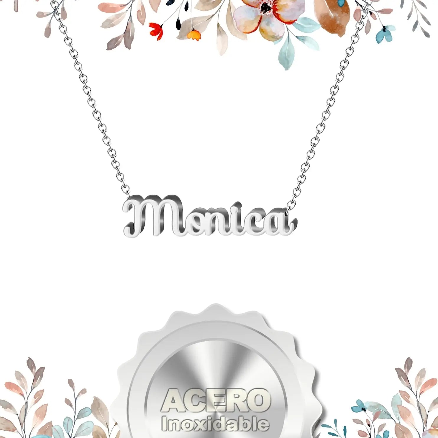 Collar Edición Nombre "mónica" - Acero Tono Plateado textura