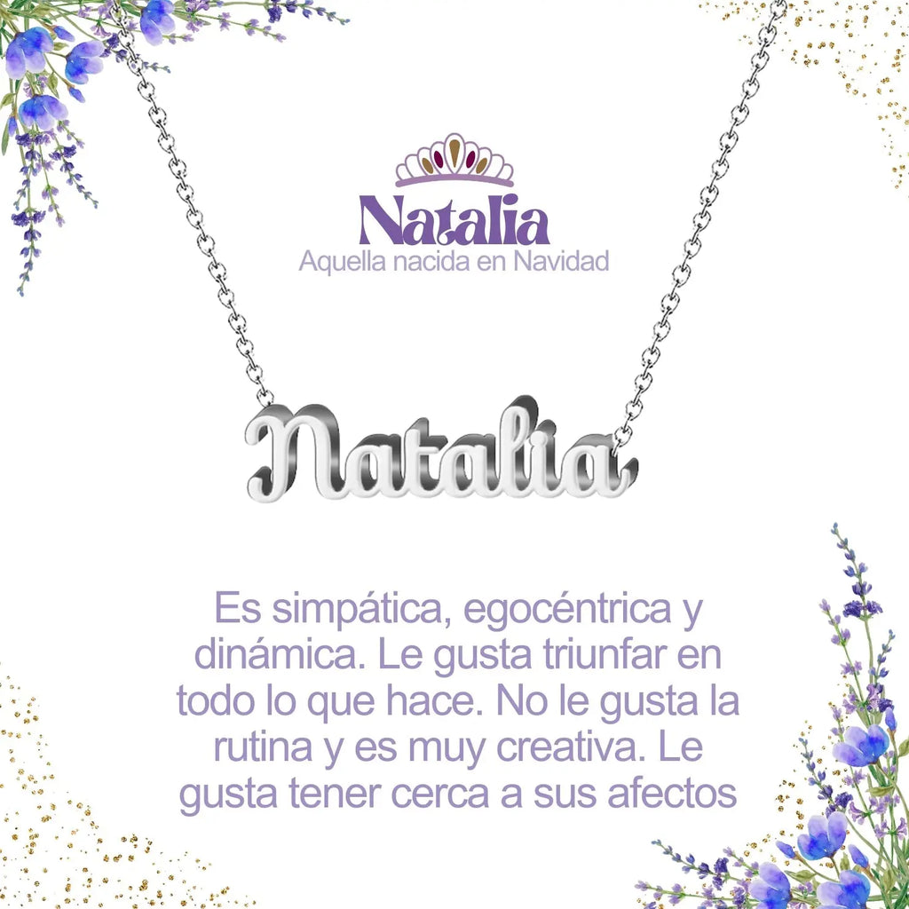 Collar con nombre Natalia en acero inoxidable plateado resistente al agua joya moderna regalo para mujer.