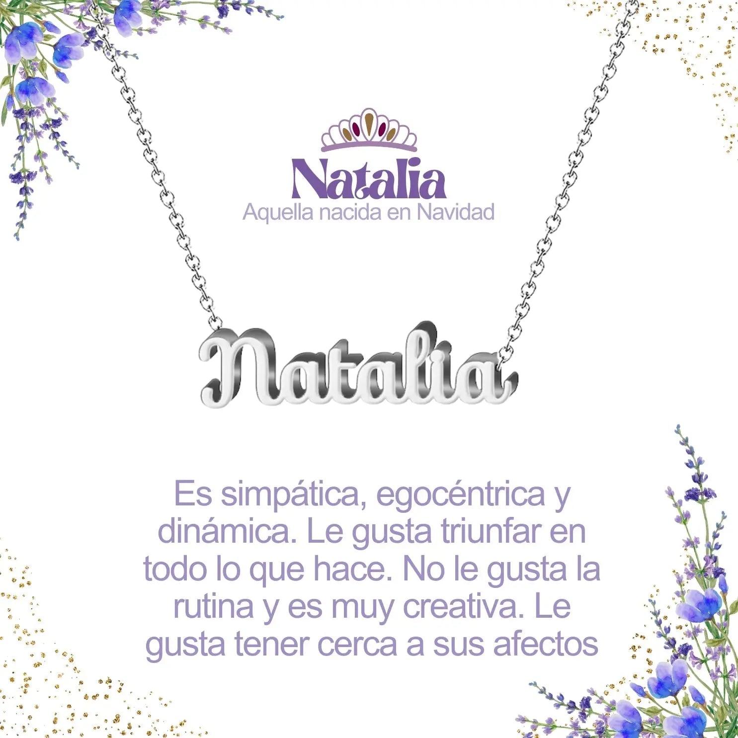 Collar con nombre Natalia en acero inoxidable plateado resistente al agua joya moderna regalo para mujer.