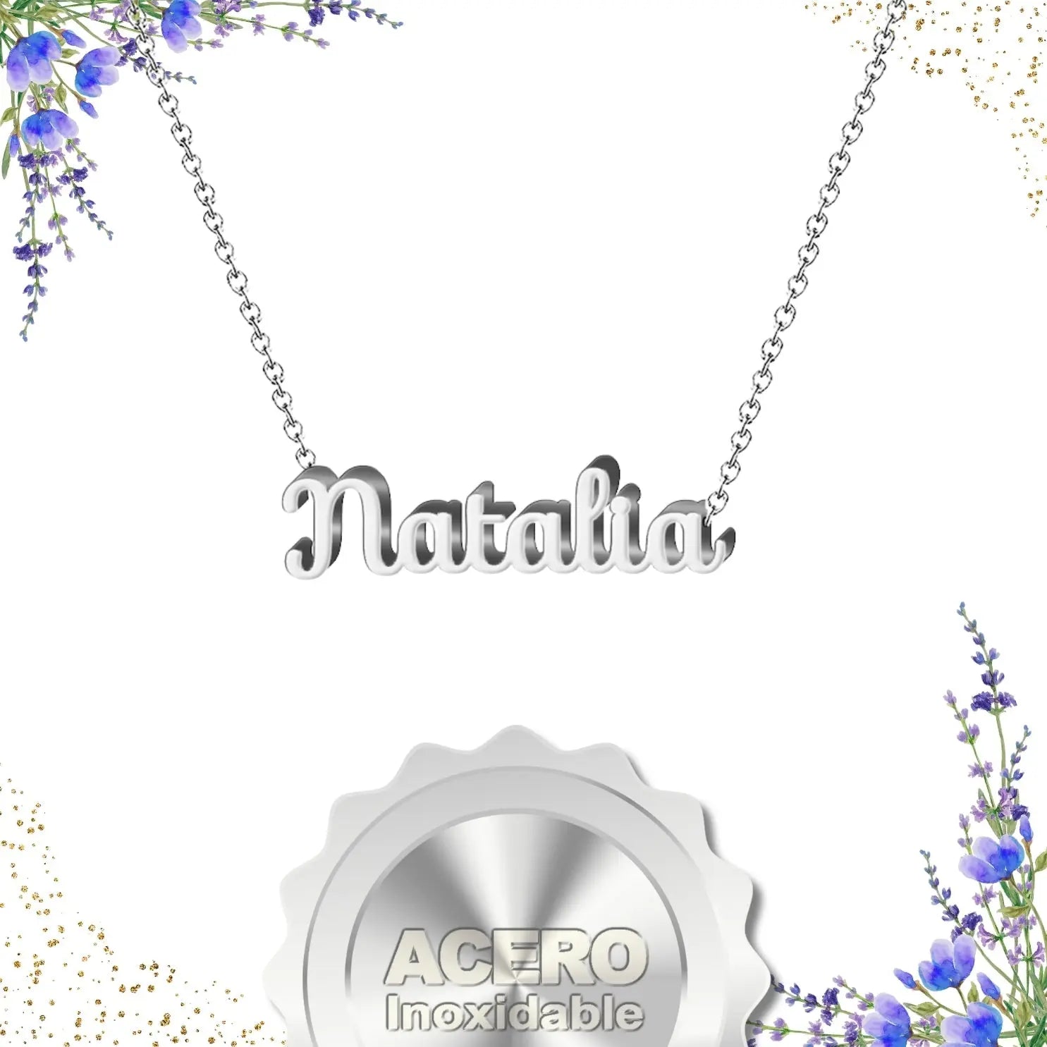 Collar Edición Nombre "natalia" - Acero Tono Plateado textura