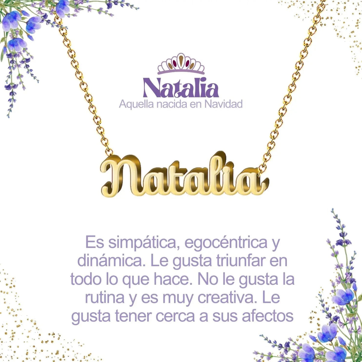 Collar con nombre Natalia diseño elegante bañado en oro 14k significado de nacimiento y vida regalo para cumpleaños mujer.