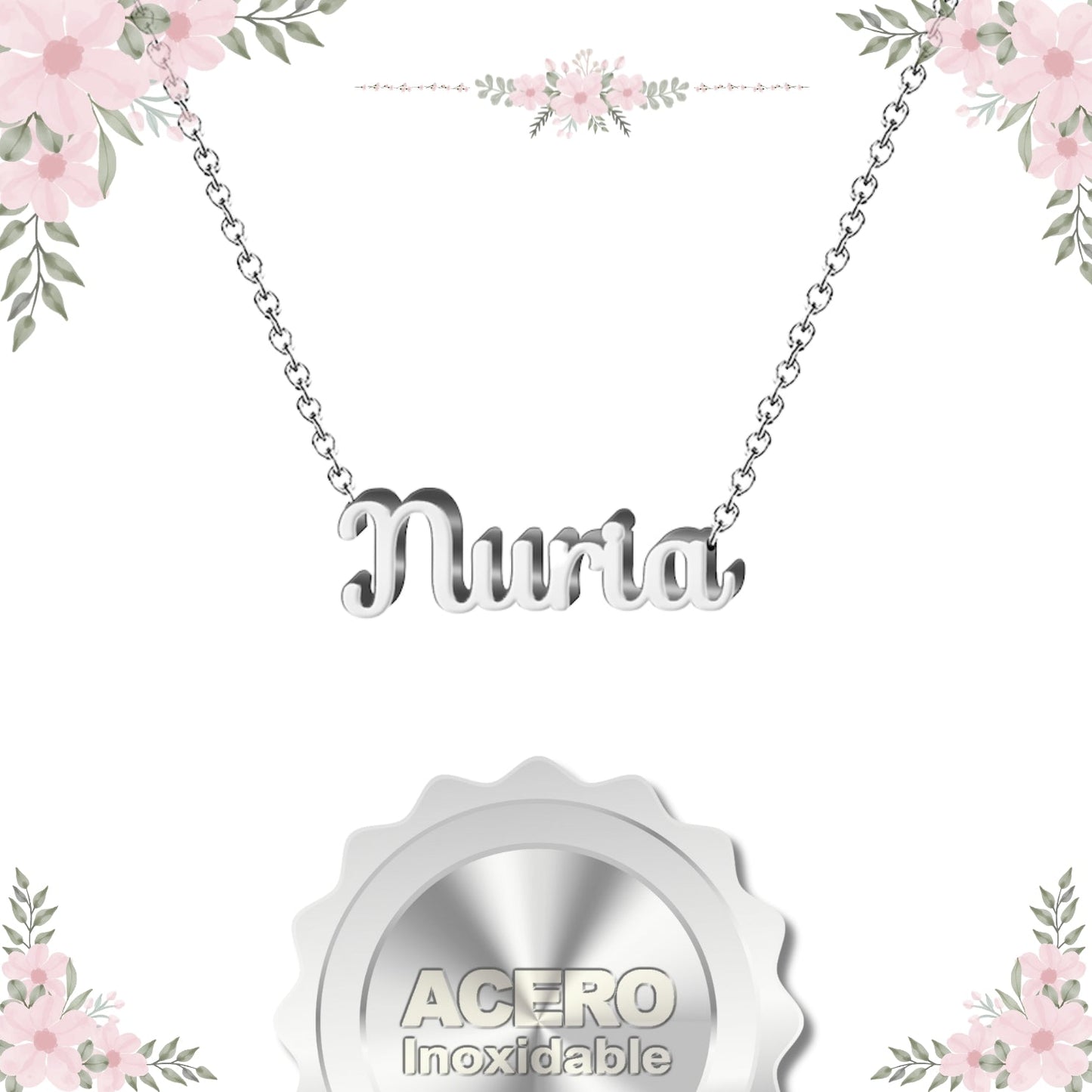 Collar Nombre  Núria Acero color Plateado