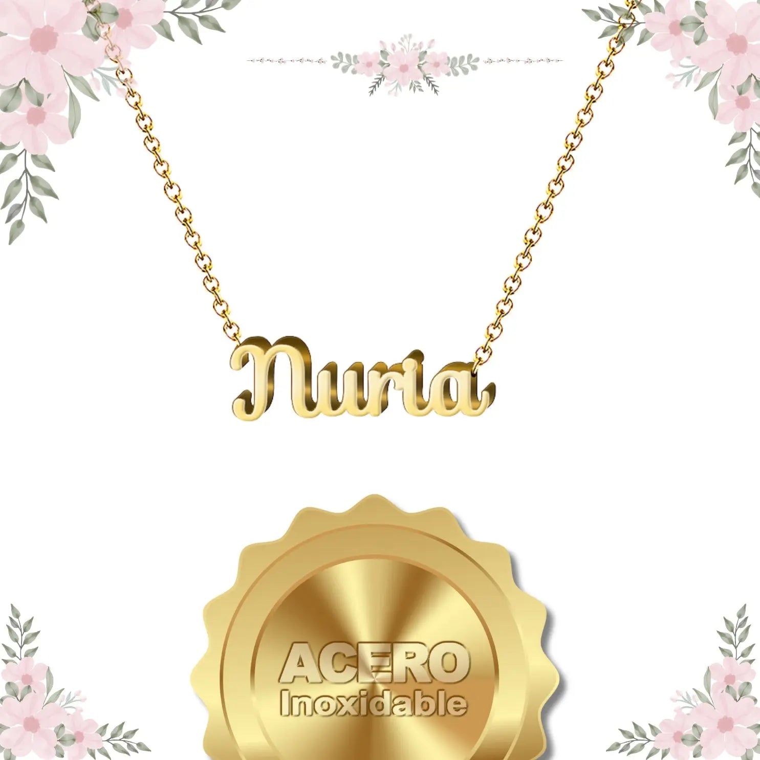 Collar Edición Nombre "nuria" - la Luz Que Guía Bañada en Oro 14K textura