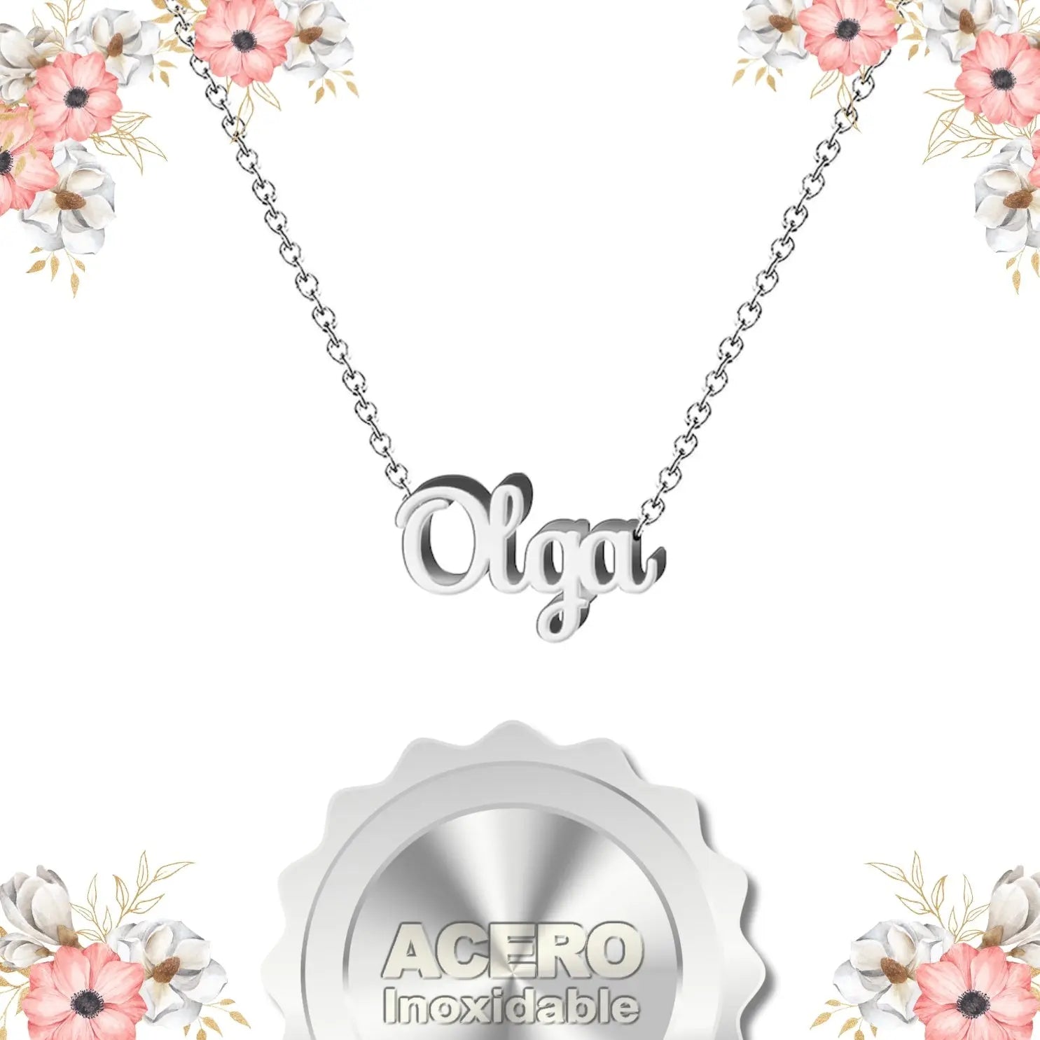 Collar Edición Nombre "olga" - Acero Tono Plateado textura