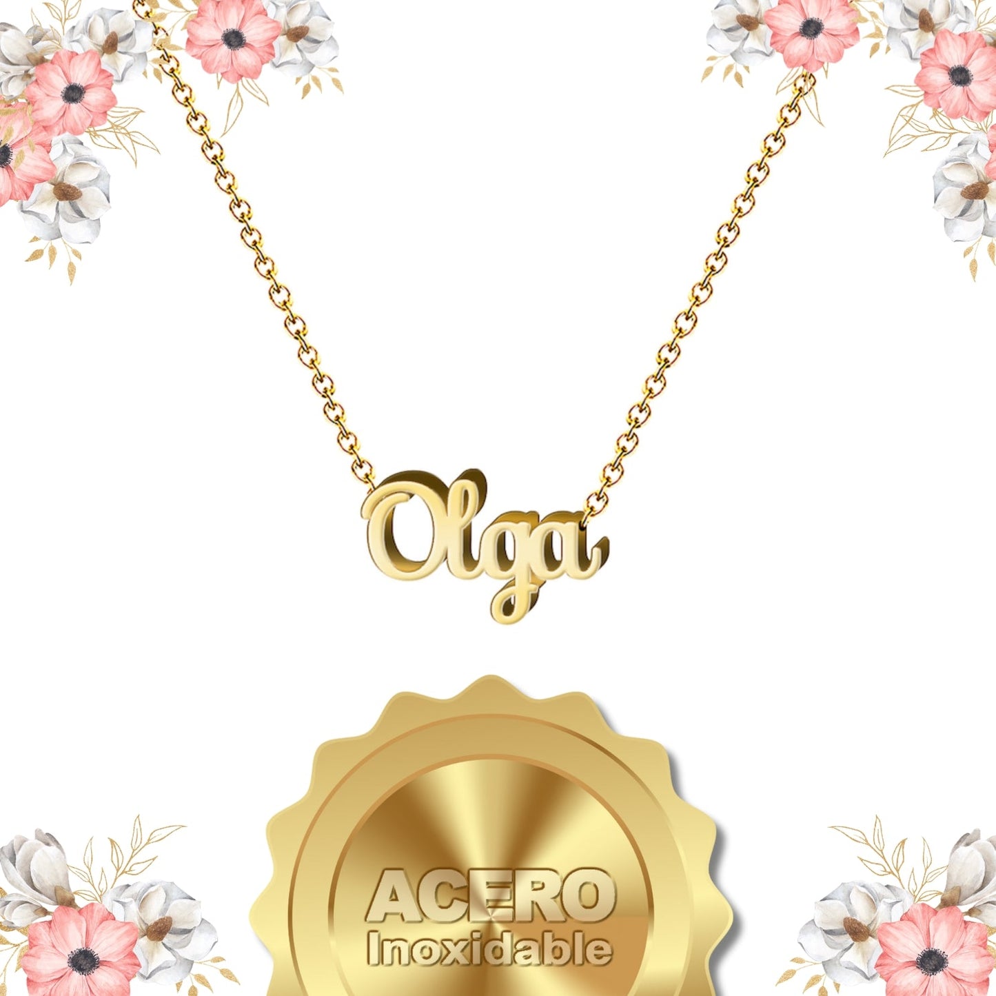 Collar Nombre  Olga Acero color Dorado