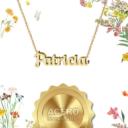 Collar Nombre  Patricia Acero color Dorado