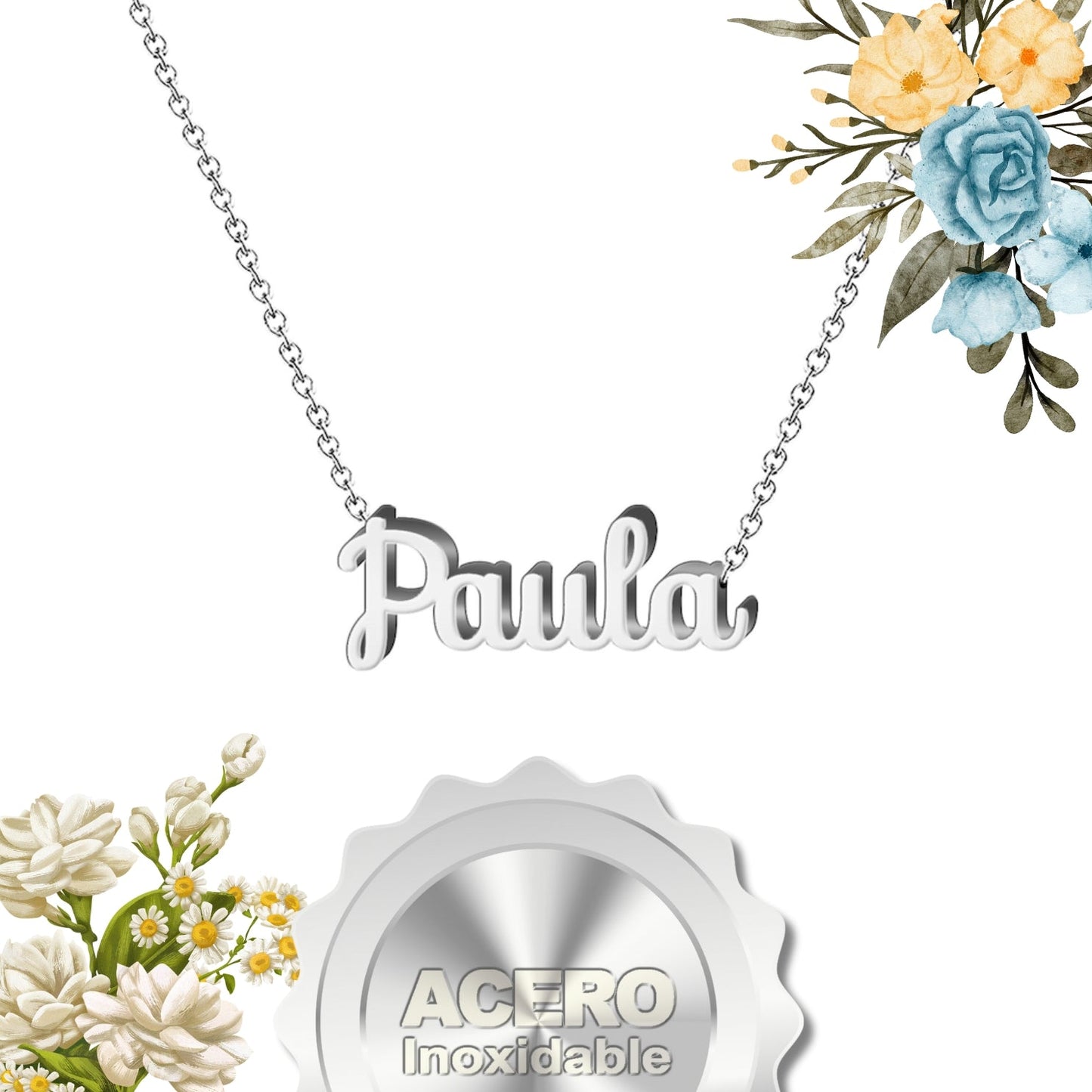 Collar Nombre  Paula Acero color Plateado