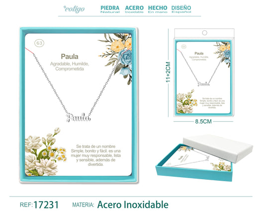 63 Collar Nombre- Paula -Acero Plateado