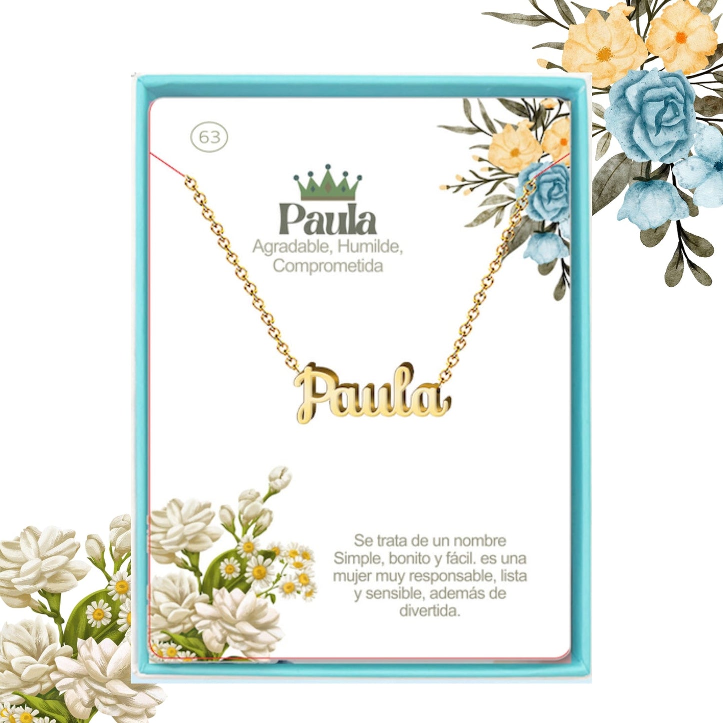 Collar Nombre  Paula Acero color Dorado