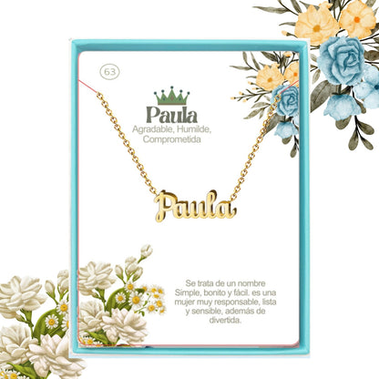Collar Nombre  Paula Acero color Dorado
