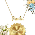 Collar Edición Nombre "paula" - Delicadeza Y Encanto Dorado 14K textura