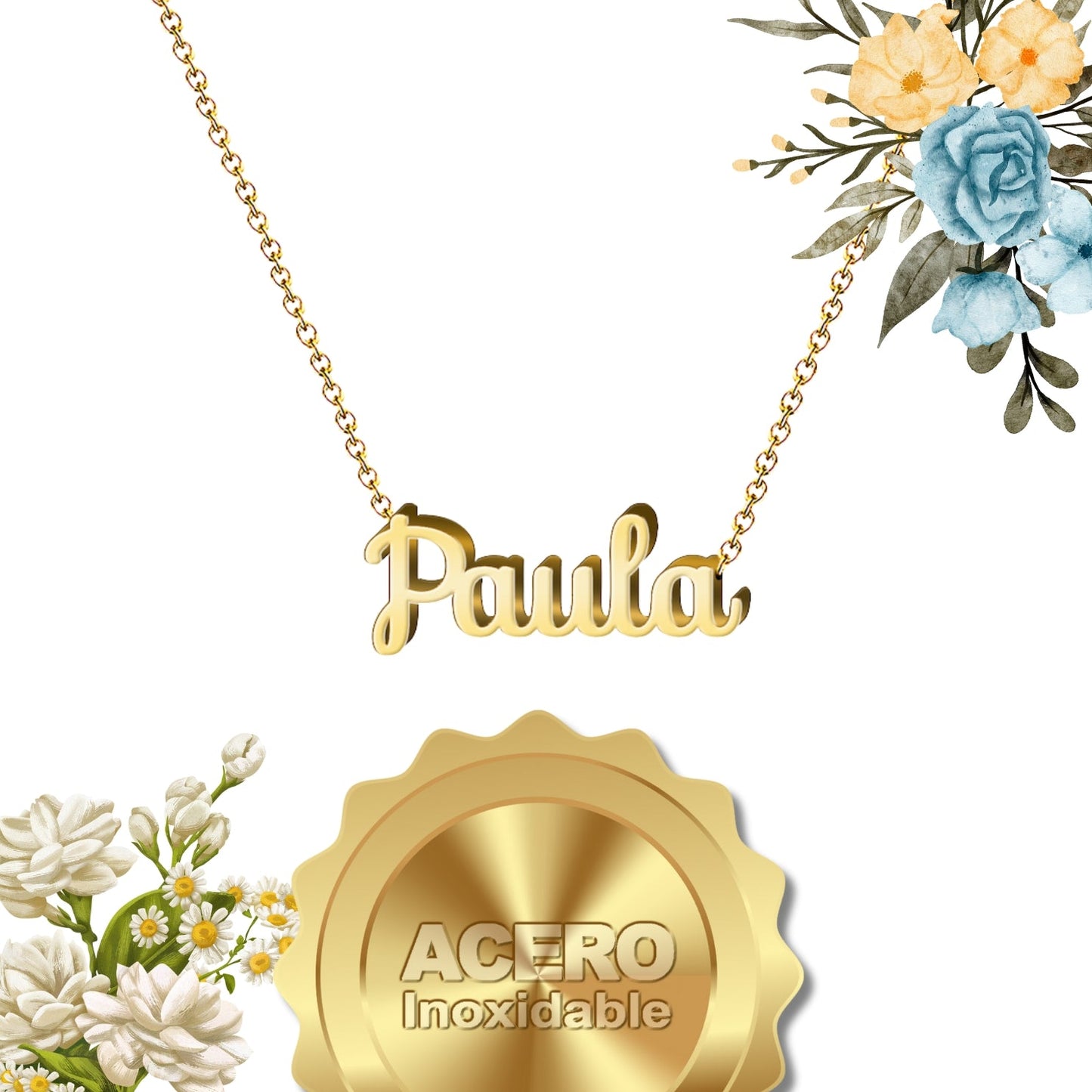 Collar Nombre  Paula Acero color Dorado