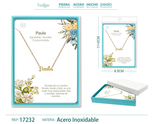 63 Collar Nombre- Paula -Acero Dorado