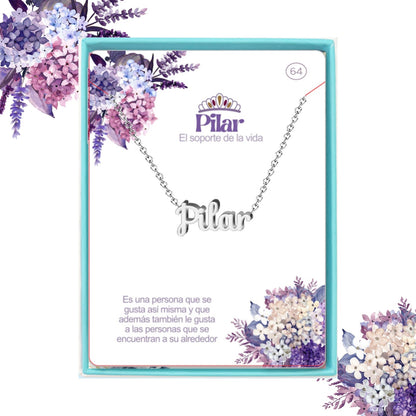 Collar Nombre  Pilar Acero color Plateado