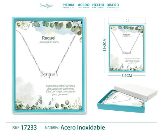 64 Collar Nombre- Pilar -Acero Plateado