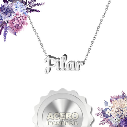 Collar Nombre  Pilar Acero color Plateado
