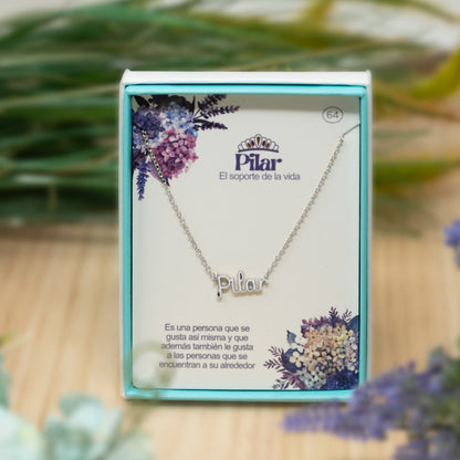 Collar Nombre  Pilar Acero color Plateado