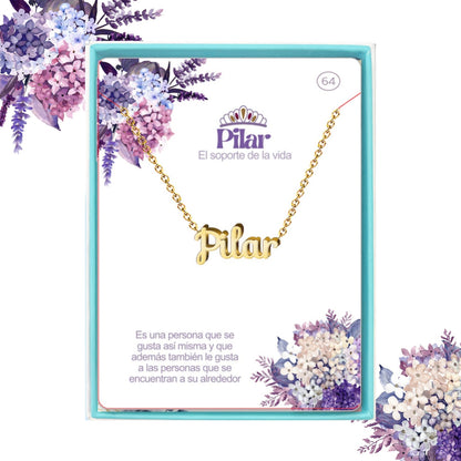 Collar Nombre  Pilar Acero color Dorado