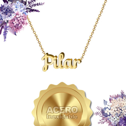 Collar Nombre  Pilar Acero color Dorado