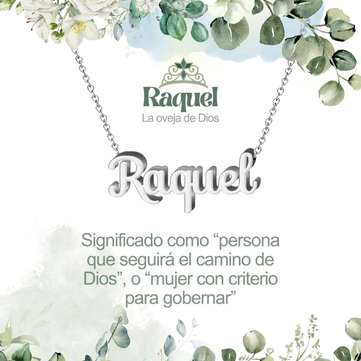 Collar con nombre Raquel en acero inoxidable plateado resistente al agua joya moderna regalo para mujer.