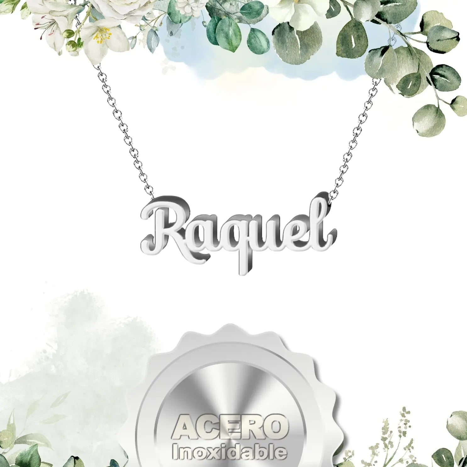 Collar con Nombre Raquel - Acero Inoxidable Plateado - cotigo