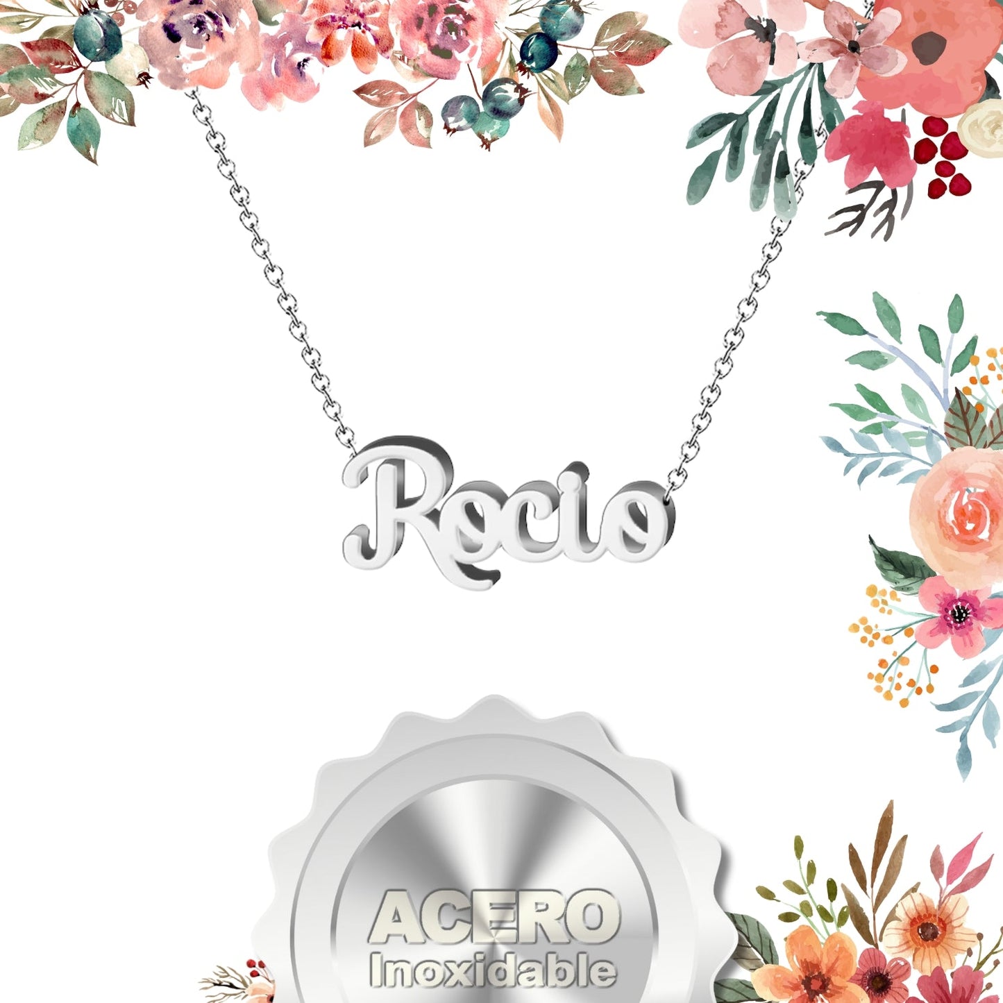 Collar Nombre  Rocío Acero color Plateado