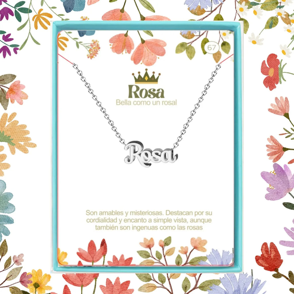 Collar Edición Nombre "rosa" - Acero Tono Plateado acabado