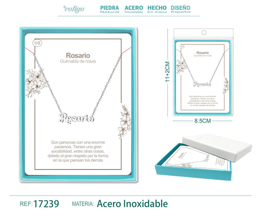 67 Collar Nombre- Rosa -Acero Plateado