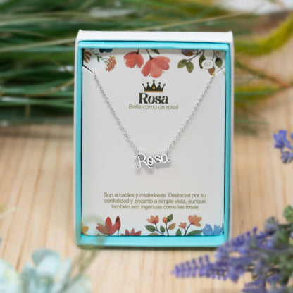 Collar Nombre  Rosa Acero color Plateado