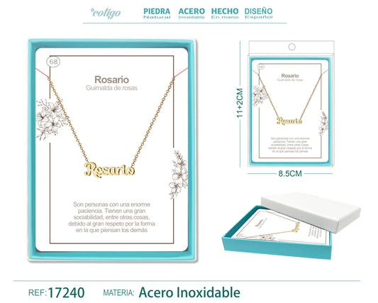 67 Collar Nombre- Rosa -Acero Dorado