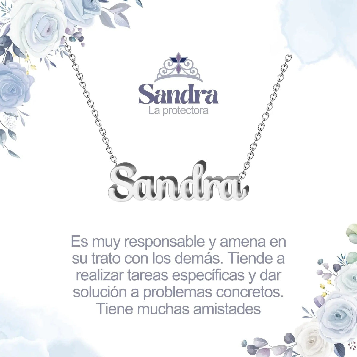 Collar con nombre Sandra en acero inoxidable plateado resistente al agua joya duradera regalo para mujer.