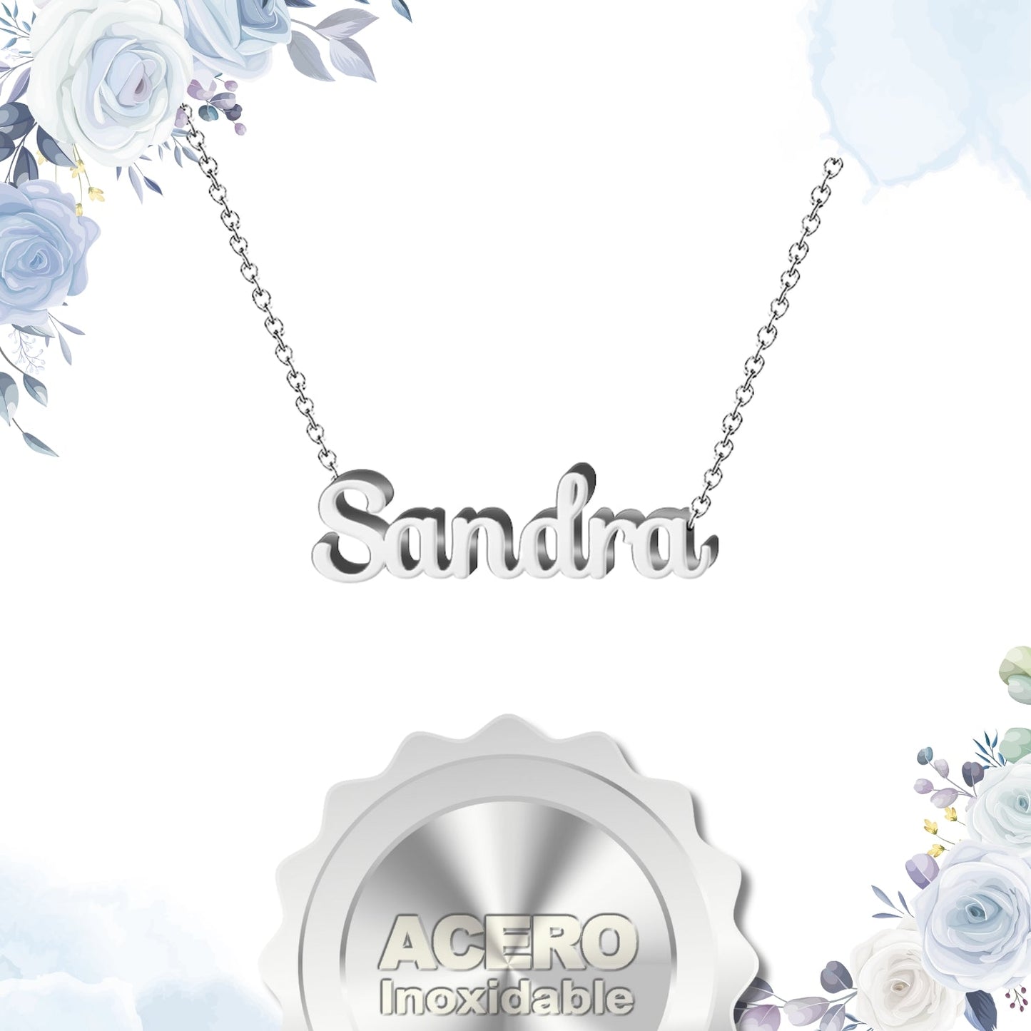 Collar Nombre  Sandra Acero color Plateado