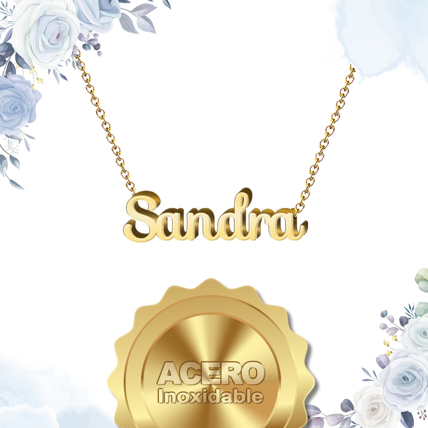 Collar Nombre  Sandra Acero color Dorado