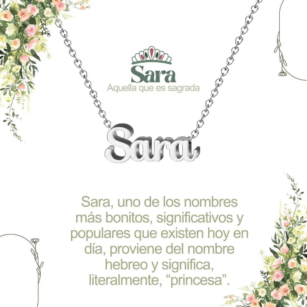 Collar con nombre Sara en acero inoxidable plateado resistente al agua joya moderna regalo para mujer.