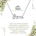 Collar con nombre Sara en acero inoxidable plateado resistente al agua joya moderna regalo para mujer.